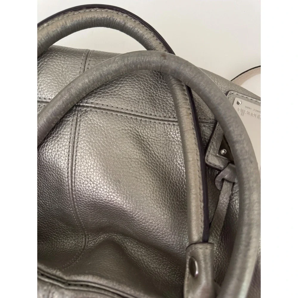 Tignanello Metallic Silver Pebbled Leather Satchel Y2K Crossbody Bag Handbag